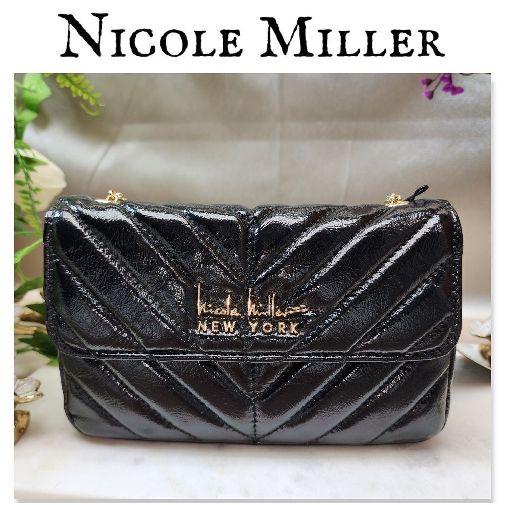 NWT Nicole Miller Black Quilted Crossbody Bag NEW YORK BLACK